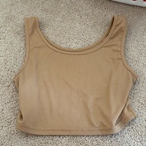 SHEIN Ribbed Scoop Crop Tank - Tan